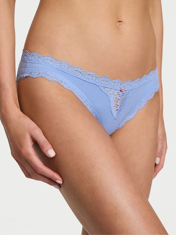 Victoria's Secret Cameo Blue Lace Trim Bikini Knickers - Image 1 of 3