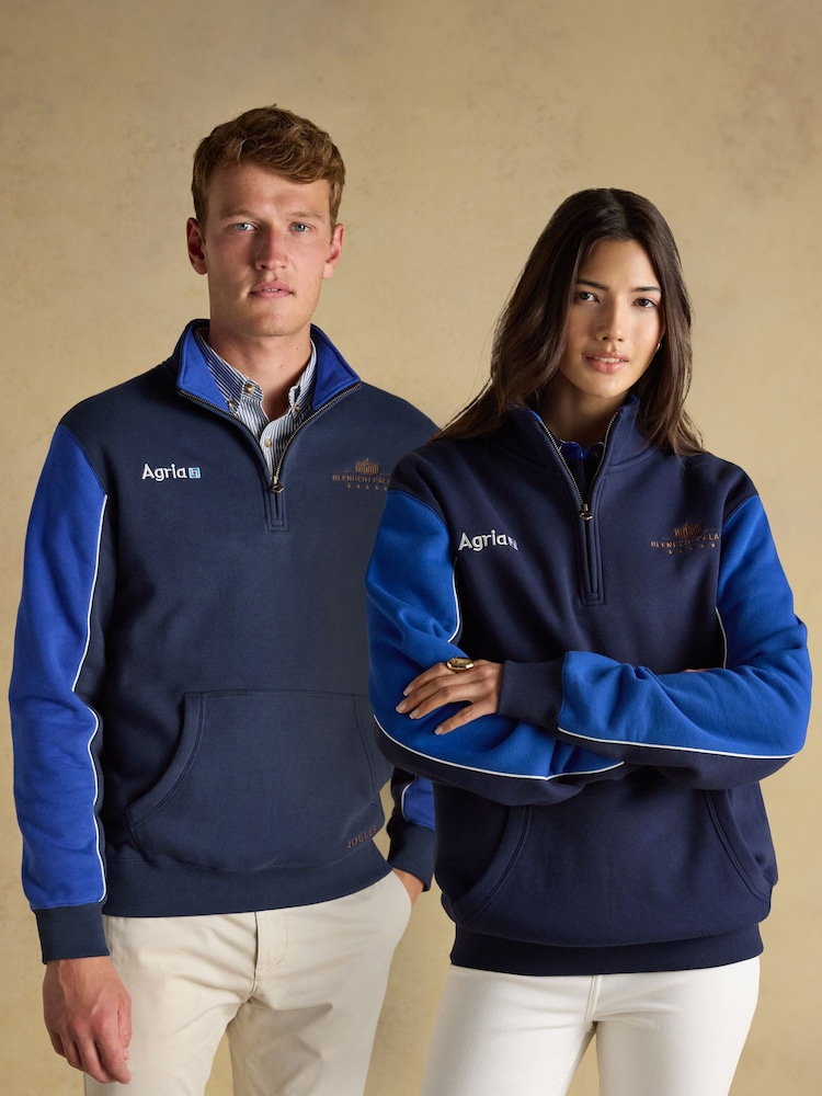 Joules Official Blenhiem Navy European Championship 1/4 Zip Sweatshirt - Image 1 of 9