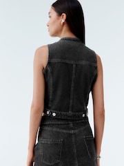 Grey 100% Cotton Zip Through Sleeveless Denim Top - Image 2 of 9