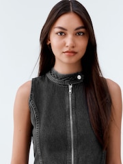 Gris - 100% Cotton Zip Through Sleeveless Denim Top - Imagen 2 de 5