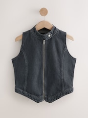 Grey 100% Cotton Zip Through Sleeveless Denim Top - Image 7 of 9