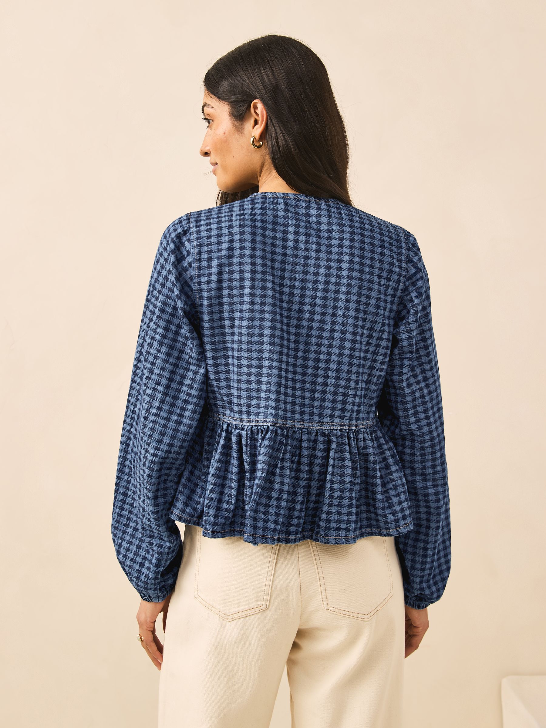 Buy Blue Gingham Check 100% Cotton Tie-Front Blouse from the Next