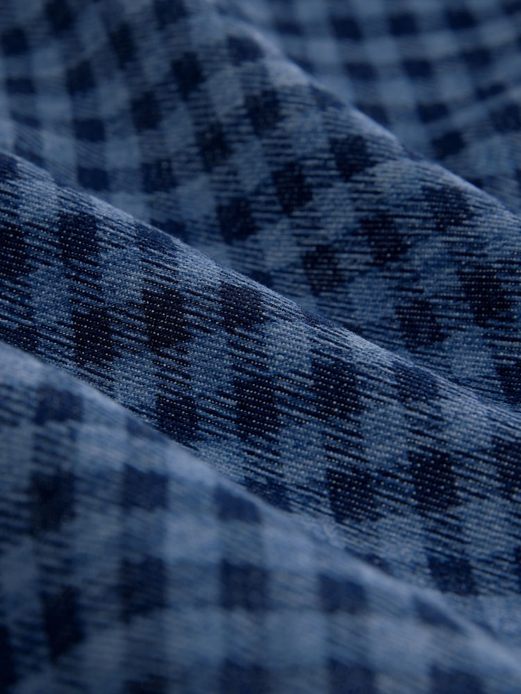 Blue Gingham Collar Button Down 100% Cotton Blouse - Image 7 of 7