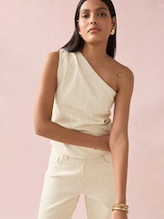 Striped One shoulder Denim Top - Image 1 of 9