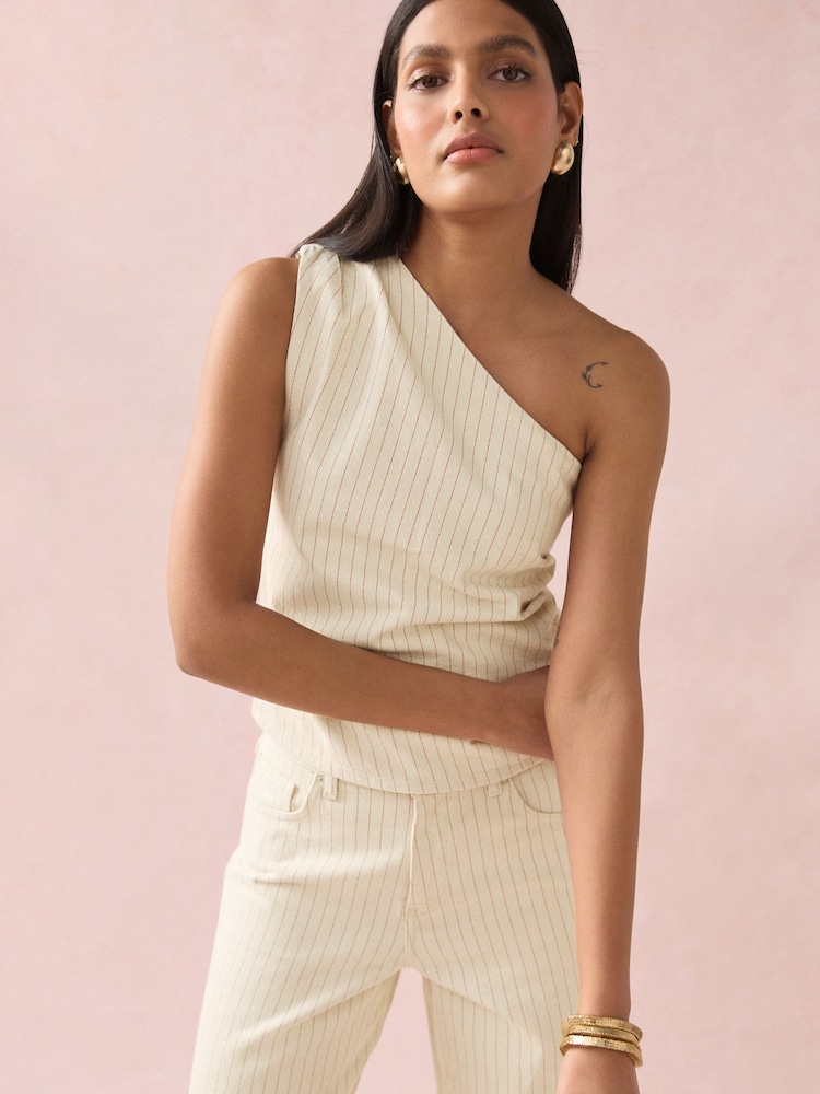 Striped One shoulder Denim Top - Image 1 of 9