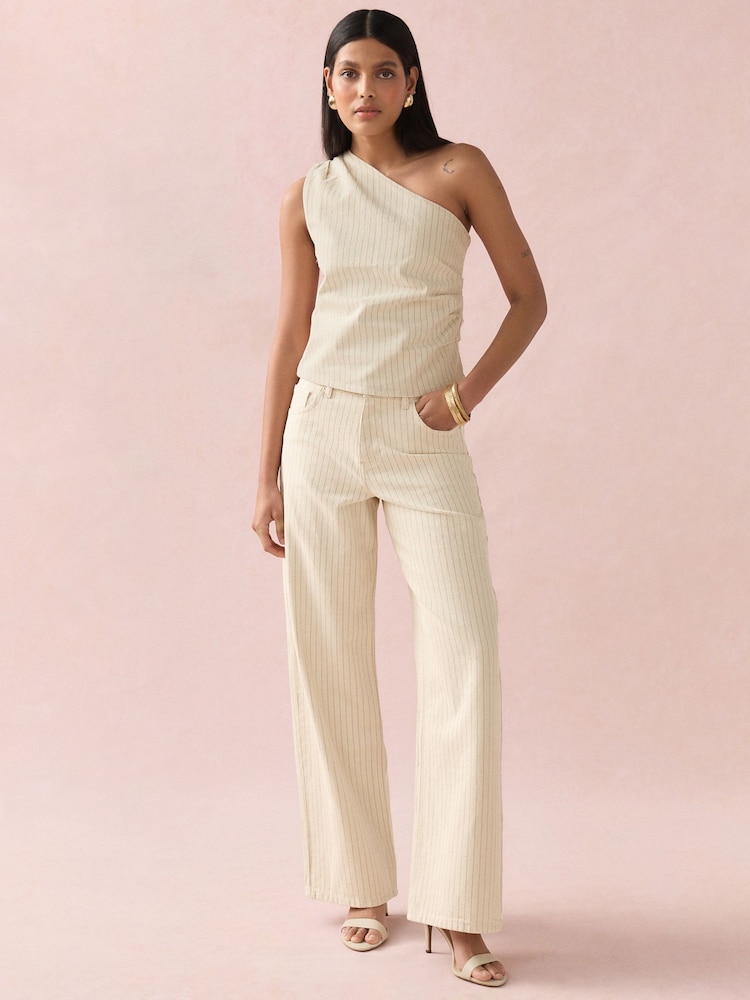 Gestreift - One shoulder Denim Top - Bild 2 von 9 Gestreift - One shoulder Denim Top - Bild 2 von 9