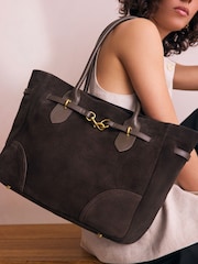 Chocolate Brown Suede Belted Shoulder Bag - Image 1 of 9