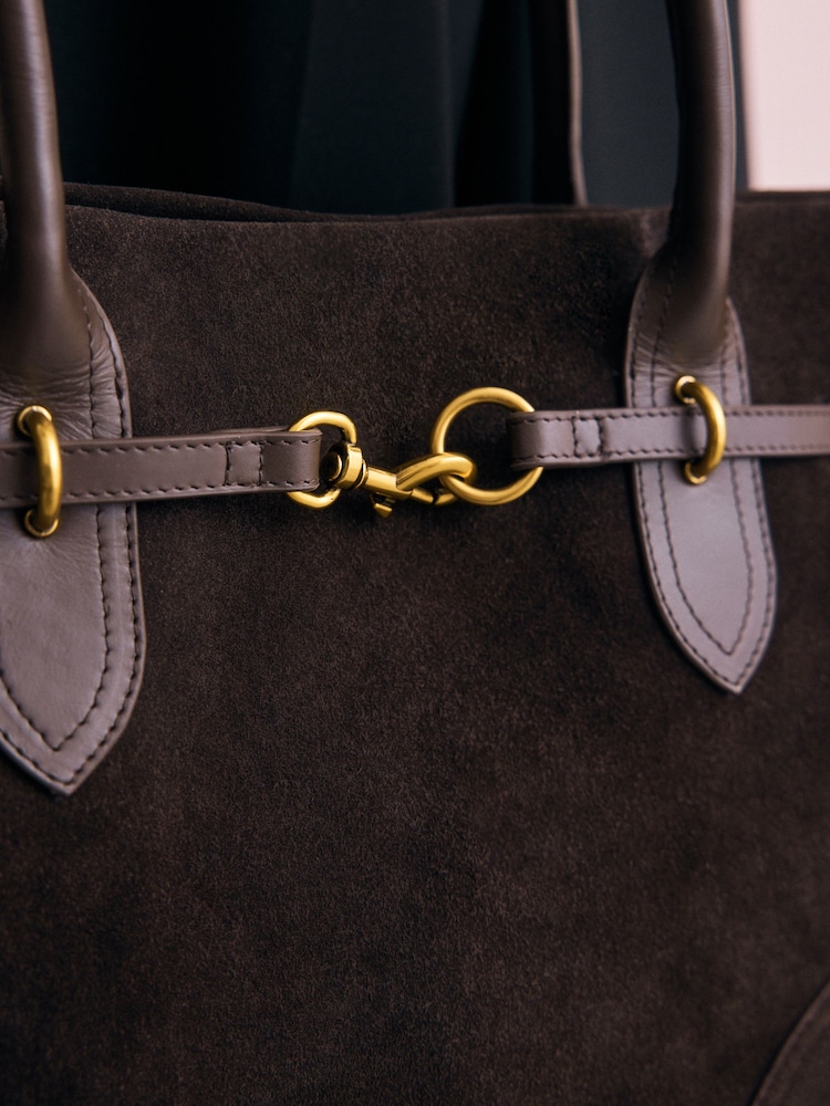 Chocolate Brown Suede Belted Shoulder Bag - Image 2 of 9