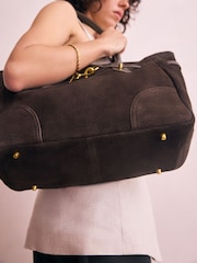 Chocolate Brown Suede Belted Shoulder Bag - Image 3 of 9