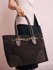 Chocolate Brown Suede Belted Shoulder Bag - Image 4 of 9