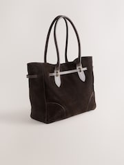 Chocolate Brown Suede Belted Shoulder Bag - Image 6 of 9