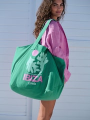 Green Large Canvas 100% Cotton Shoulder Bag - Image 1 of 9