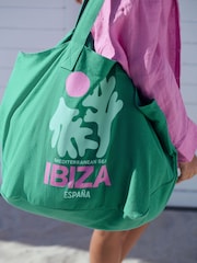 Green Large Canvas 100% Cotton Shoulder Bag - Image 4 of 9