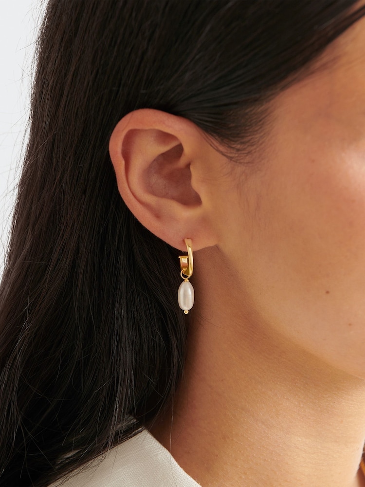 Katie Loxton Gold Tone Pearl Lustre Hoop Earrings - Image 1 of 4
