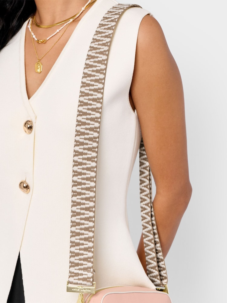 Katie Loxton Brown Canvas 100% Cotton Bag Strap | Sand Zig Zag | 135Cm X 83Cm X 4Cm - Image 1 of 5