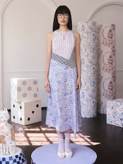 Cath Kidston Purple Mystery Floral Sleeveless Satin A Line Dress - Image 1 of 9