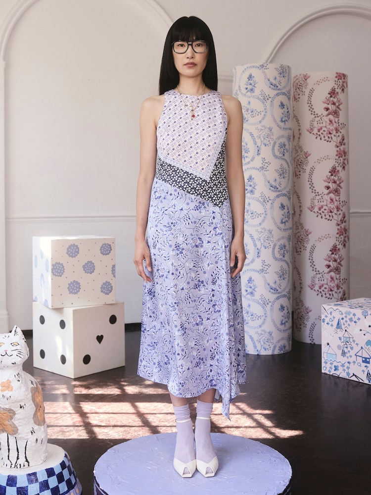 Cath Kidston Purple Mystery Floral Sleeveless Satin A Line Dress - Image 1 of 9