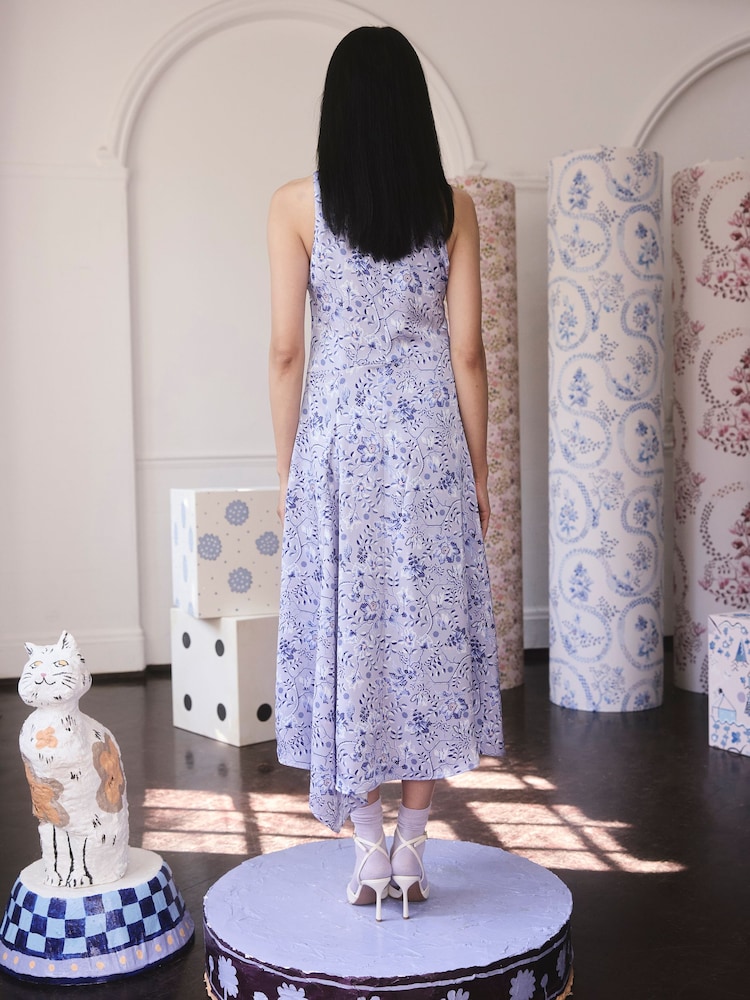Cath Kidston Purple Mystery Floral Sleeveless Satin A Line Dress - Image 2 of 9