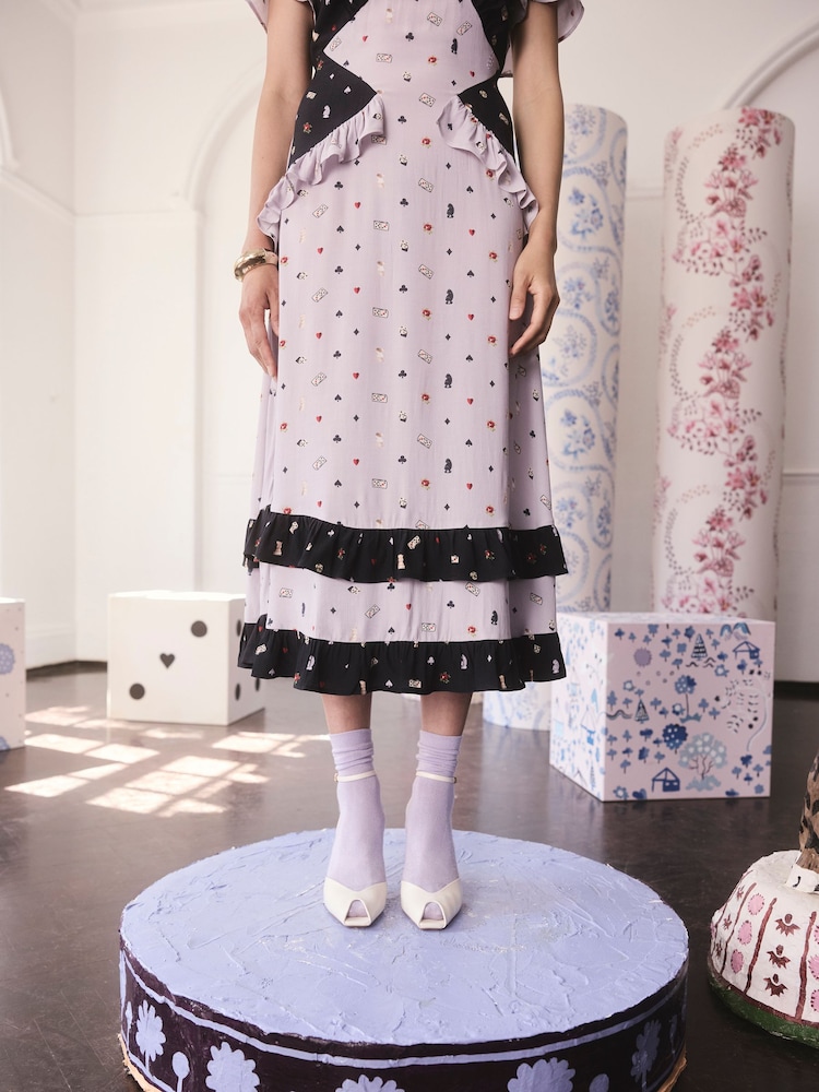 Womens Cath Kidston Lilac Purple Lady Luck Viscose Tea Dress US 12