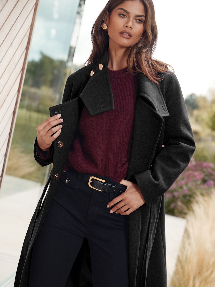 Lipsy Funnel Neck Coats Ladies Lipsy FUNNEL NECK WRAP BELTED COAT