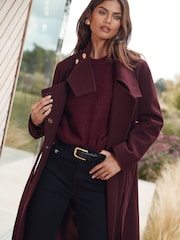 Lipsy Berry Red Asymmetrical Funnel Neck Belted Coat - Image 3 of 4