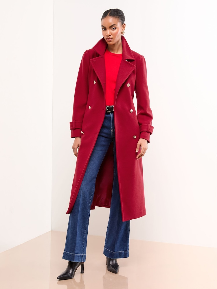 Lipsy Red Tab Funnel Neck Maxi Coat - Image 1 of 5