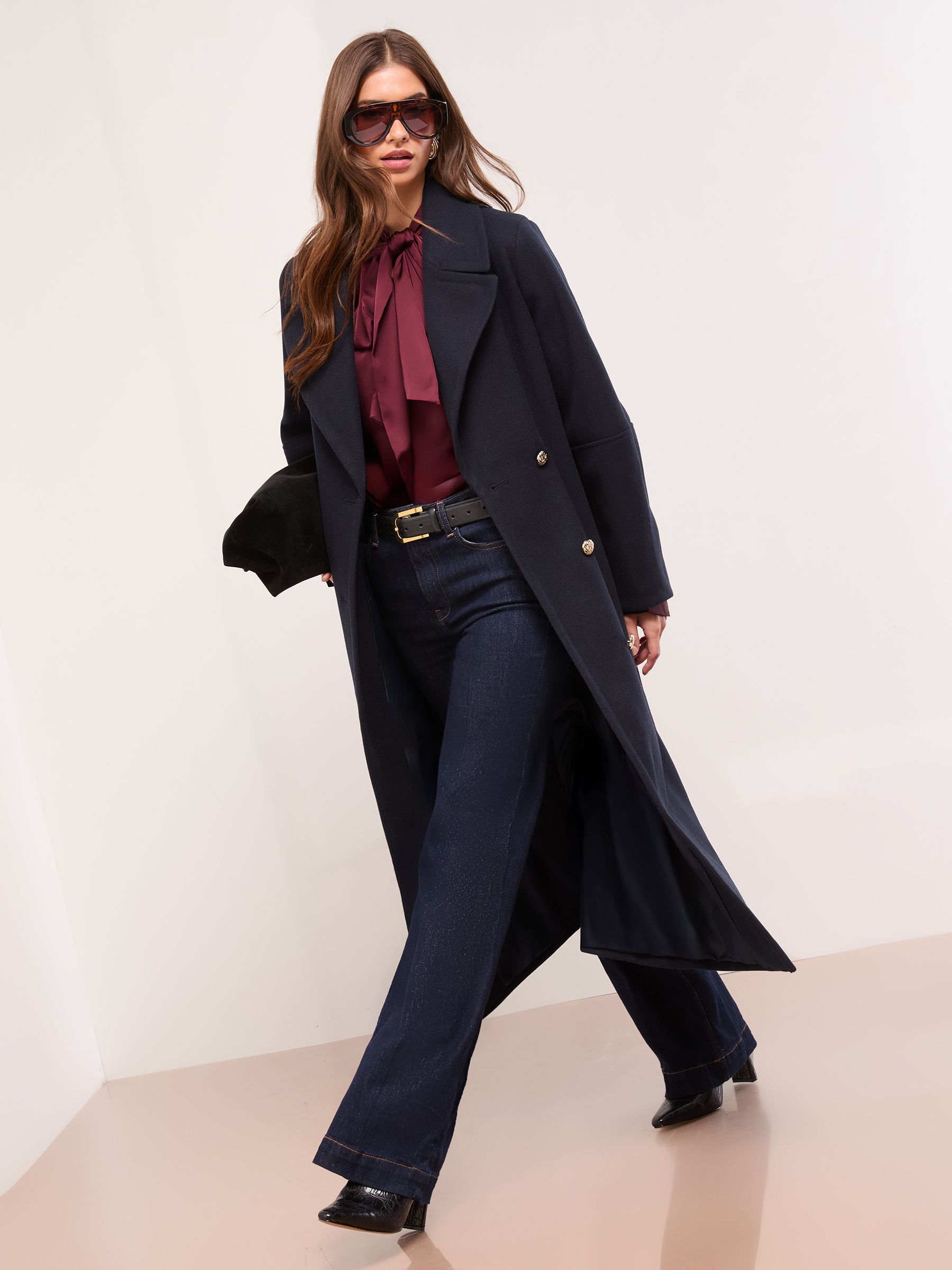 Buy Lipsy Navy Single Breasted Ovoid Sleeve Longline Coat from the