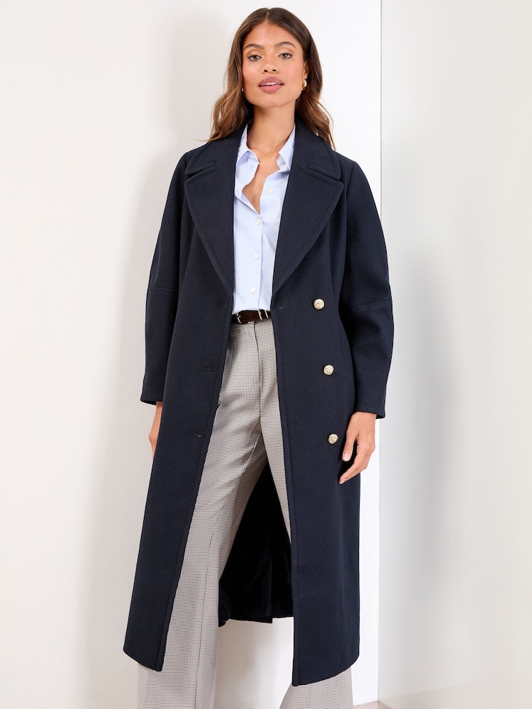 Lipsy Navy Single Ovoid Sleeve Breasted Longline Coat - Image 1 of 5