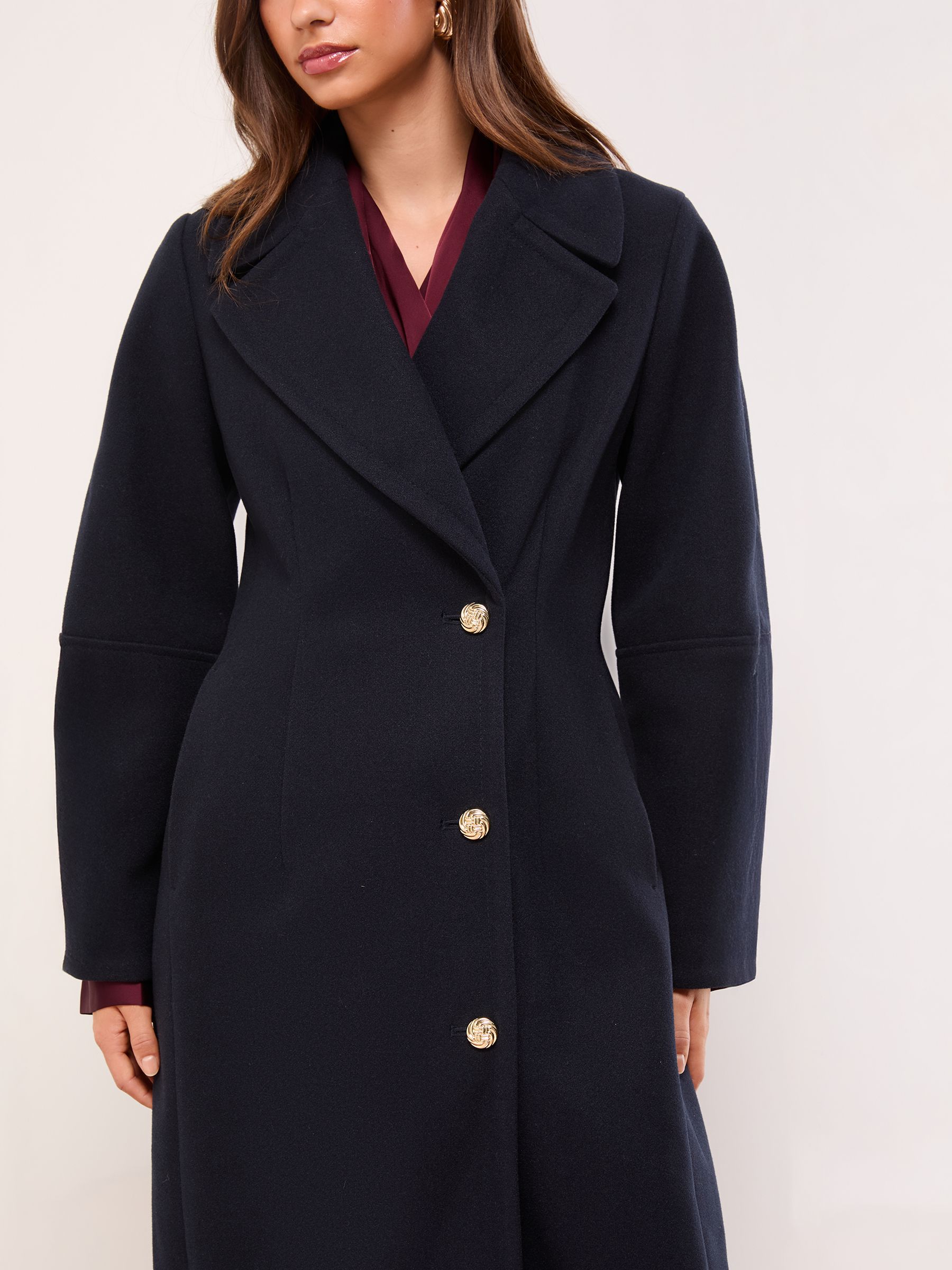 Buy Lipsy Navy Single Breasted Ovoid Sleeve Longline Coat from the