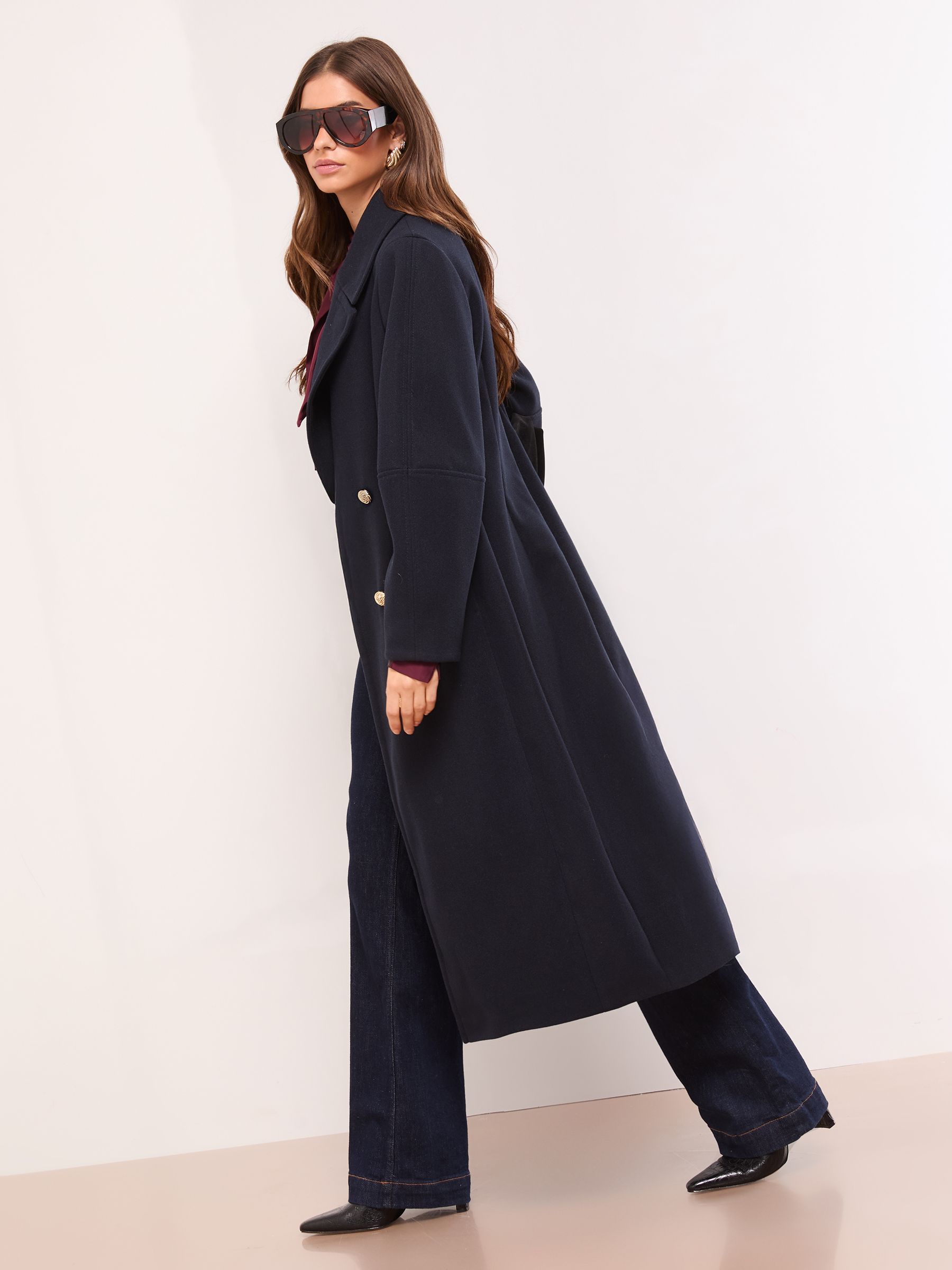 Buy Lipsy Navy Single Breasted Ovoid Sleeve Longline Coat from the