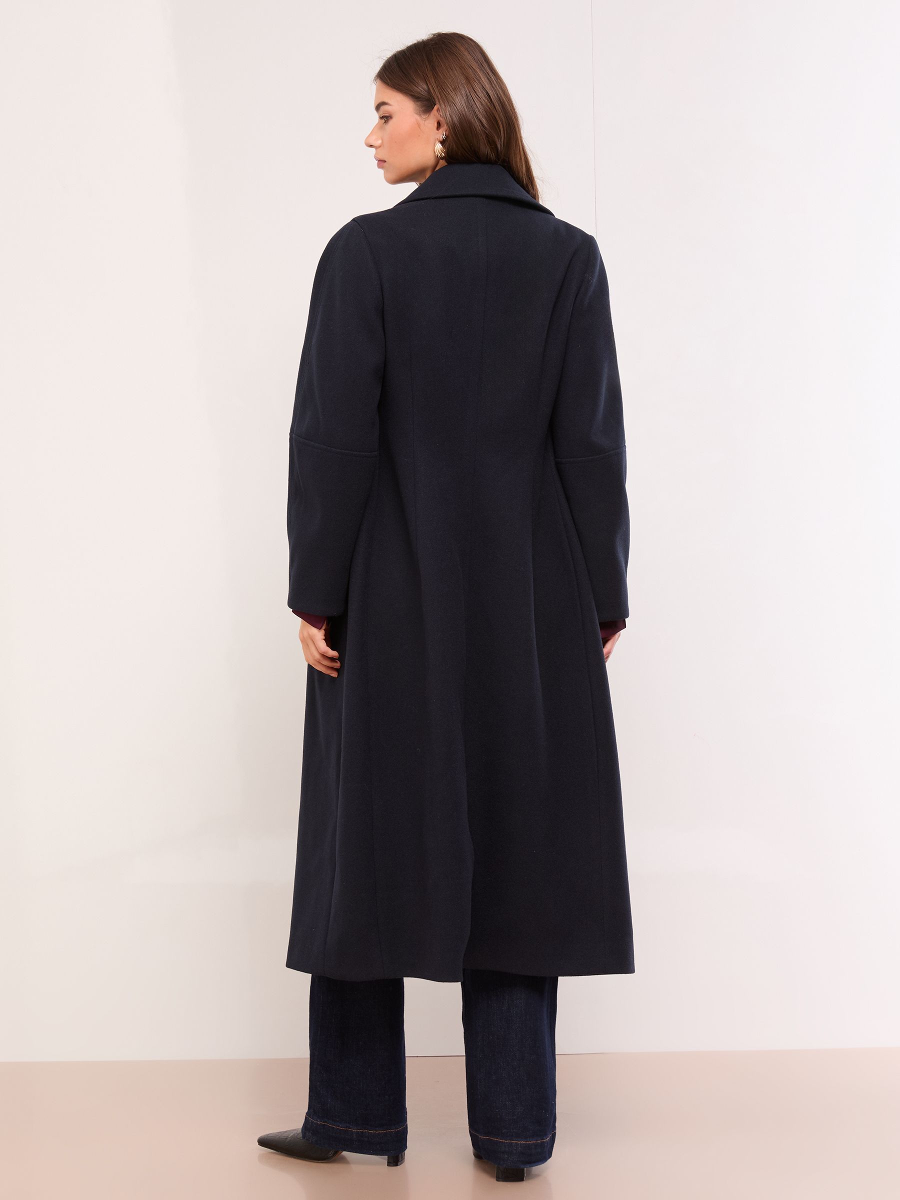 Buy Lipsy Navy Single Breasted Ovoid Sleeve Longline Coat from the