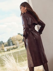 Lipsy Cherry Red Croc Faux Leather Relaxed Longline Trench Coat - Image 4 of 4