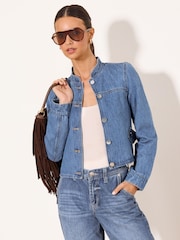 Lipsy Mid Wash Blue Denim Trophy Jacket - Image 1 of 5