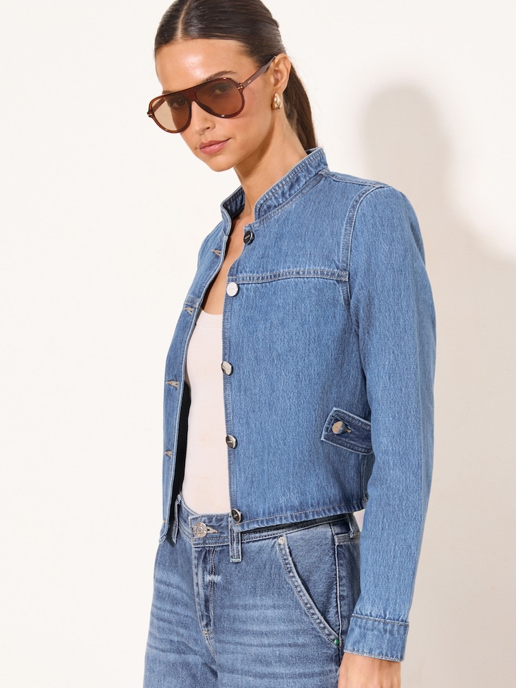 Lipsy Mid Wash Blue Denim Trophy Jacket - Image 2 of 5