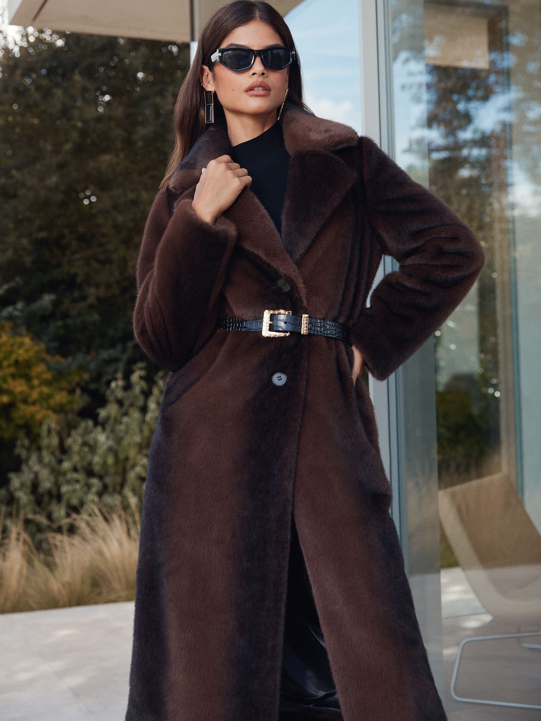 Buy Lipsy Mink Brown Faux-Fur Longline Coat from the Next UK