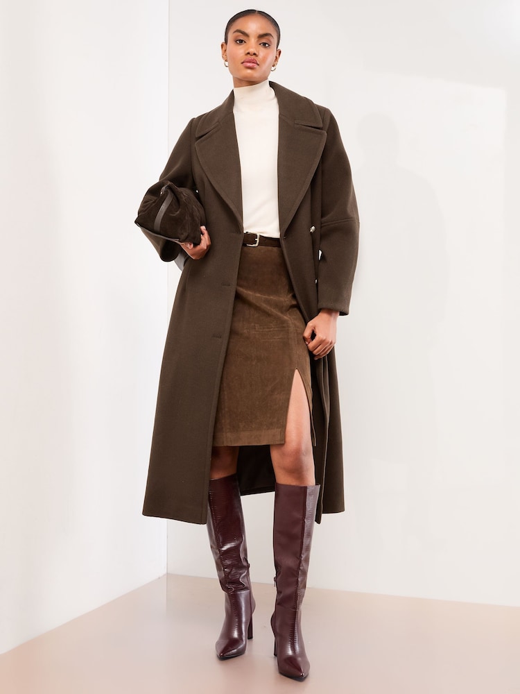 Lipsy Chocolate Brown Single Ovoid Sleeve Breasted Longline Coat - Image 1 of 4