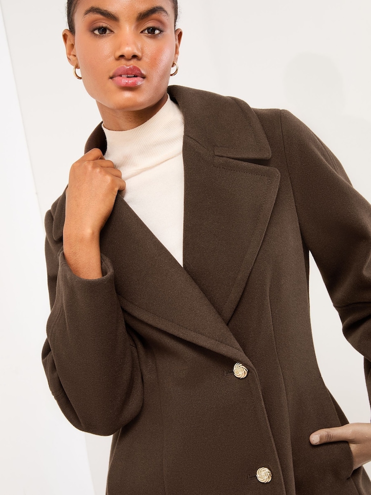 Lipsy Chocolate Brown Single Ovoid Sleeve Breasted Longline Coat - Image 2 of 4