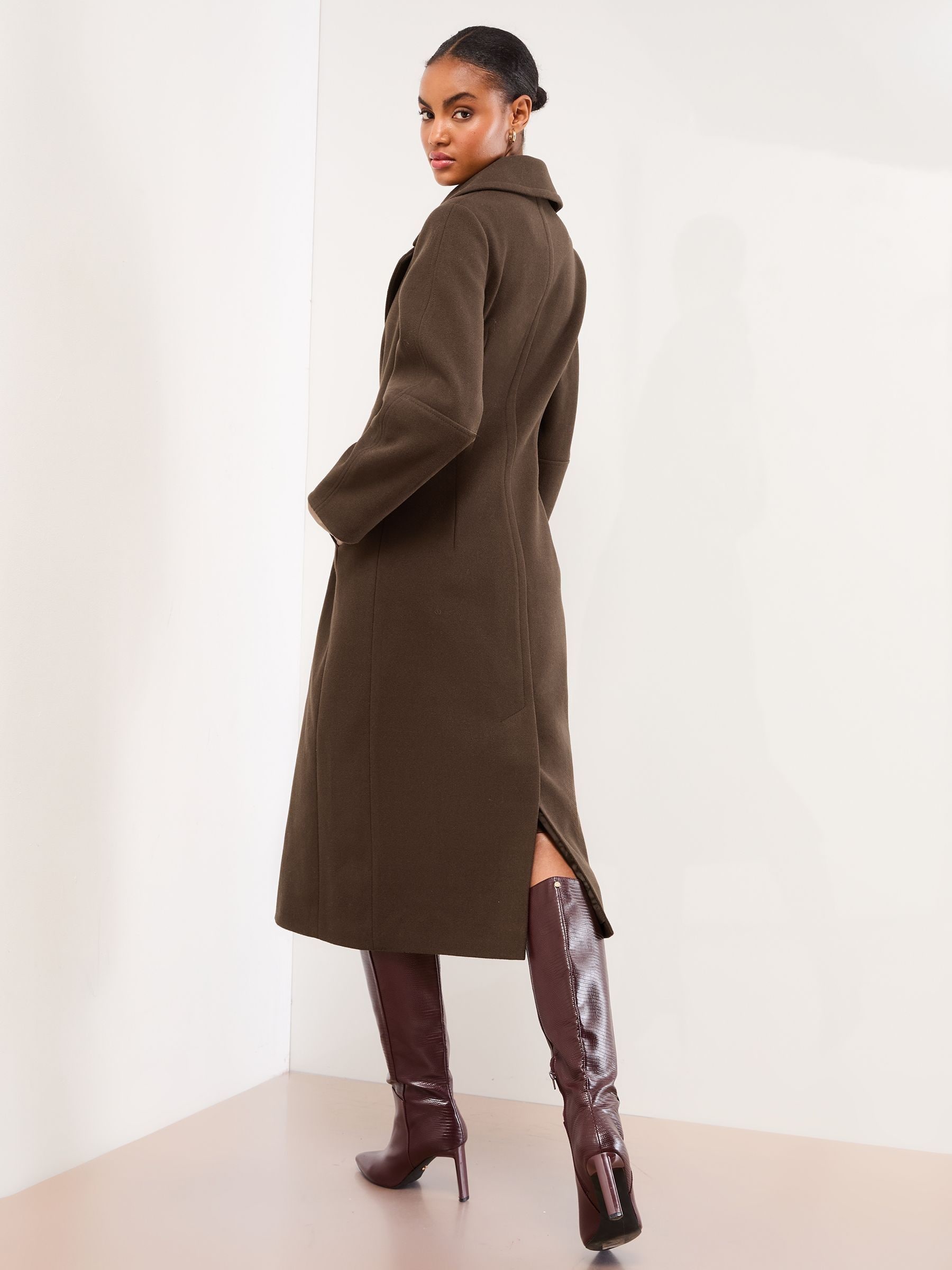 Buy Lipsy Chocolate Brown Single Breasted Ovoid Sleeve Longline