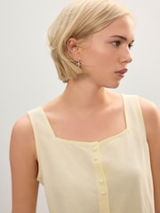 Lemon Yellow Square Neck Tiered Mini Boho Dress - Image 5 of 8
