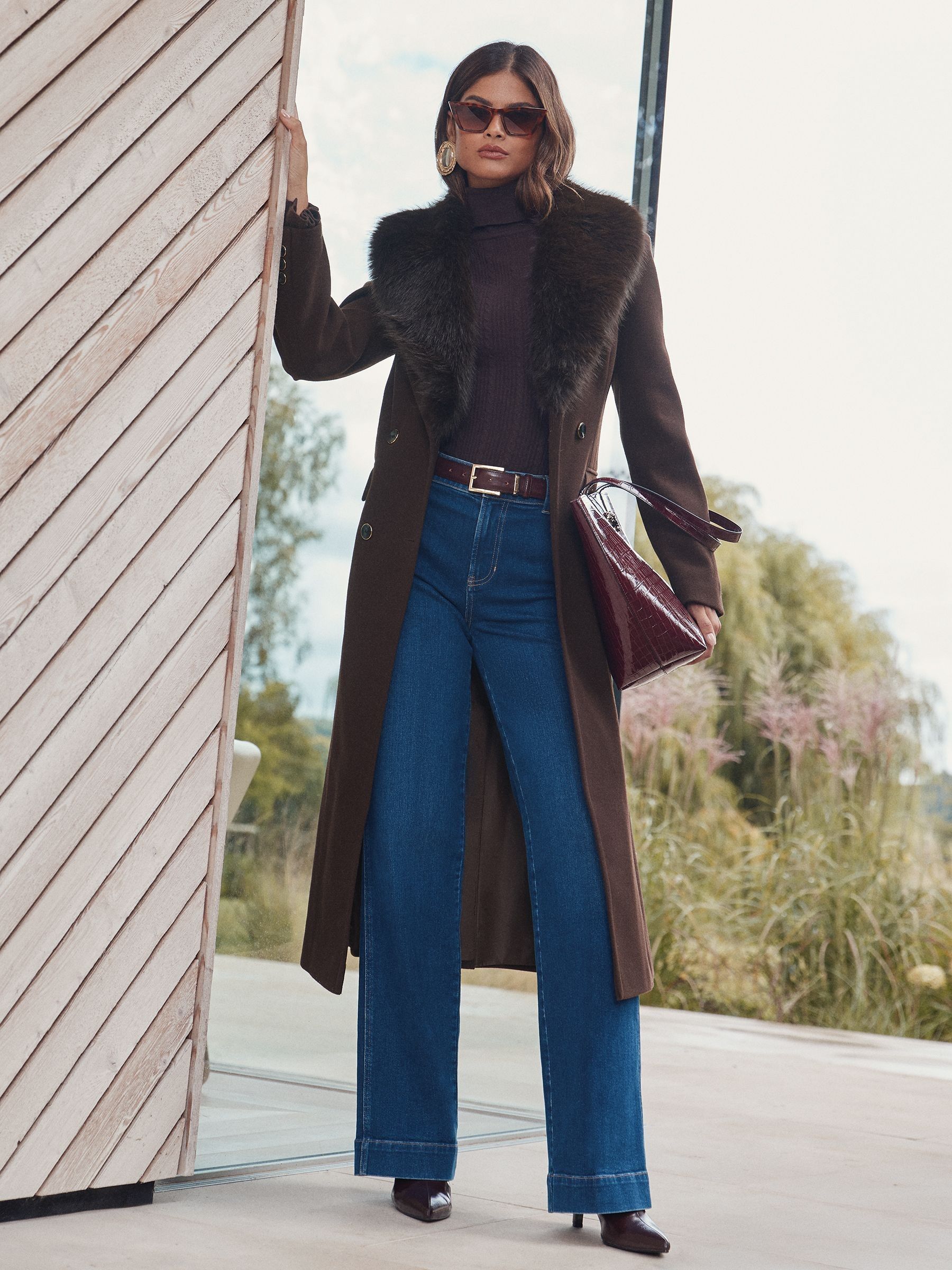 Buy Lipsy Chocolate Brown Faux Fur Shawl Collar Longline Coat from