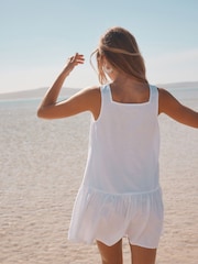 White Square Neck Tiered Mini Boho Dress - Image 3 of 8