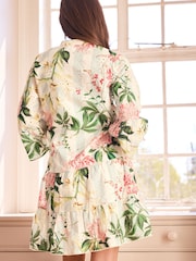 Kew Collection Pink Floral Stripe Print Broderie 100% Cotton Shirt Mini Dress - Image 3 of 7