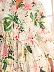 Kew Collection Pink Floral Stripe Print Broderie 100% Cotton Shirt Mini Dress - Image 4 of 7