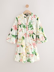 Kew Collection Pink Floral Stripe Print Broderie 100% Cotton Shirt Mini Dress - Image 5 of 7