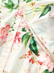 Kew Collection Pink Floral Stripe Print Broderie 100% Cotton Shirt Mini Dress - Image 6 of 7