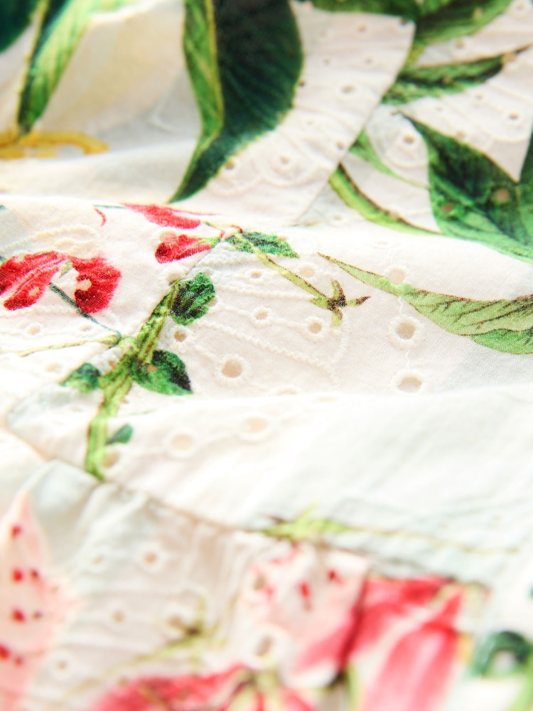 Kew Collection Pink Floral Stripe Print Broderie 100% Cotton Shirt Mini Dress - Image 7 of 7