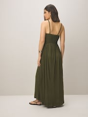 Khaki Green Strappy Shirred Jersey Maxi Dress - Image 2 of 3