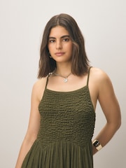 Khaki Green Strappy Shirred Jersey Maxi Dress - Image 3 of 3