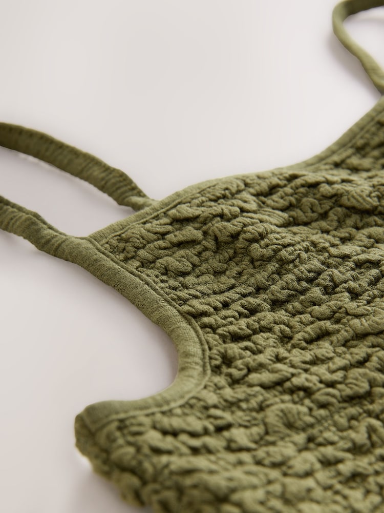 Kaki zelena - Nabrana dolga obleka iz džersija s tankimi naramnicami - Slika 6 iz 6