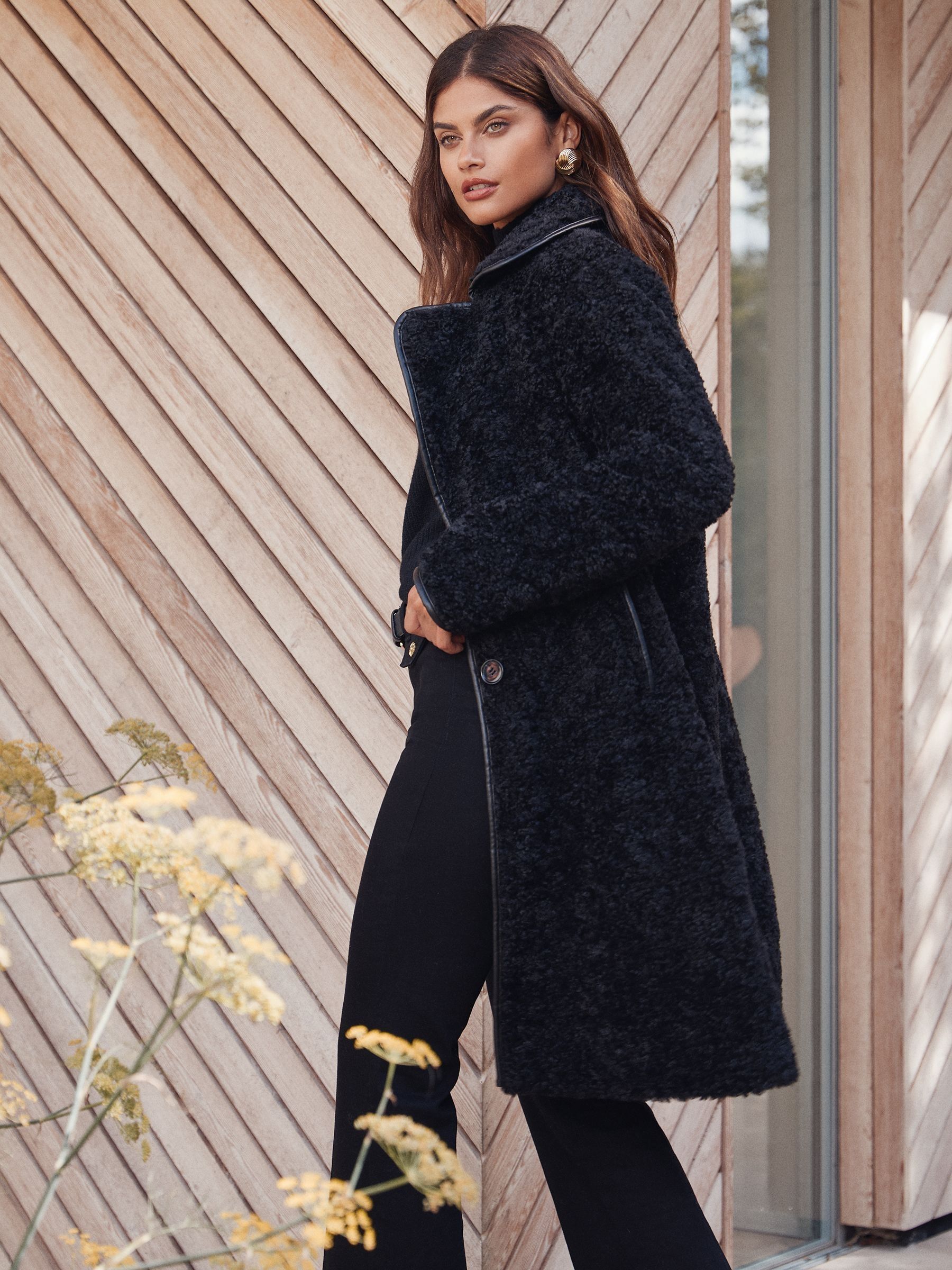 Buy Lipsy Black Teddy Borg Coat with Faux Leather Trim from Next USA